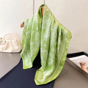 Elegant Square Satin Scarf Paisley Mandala Print Satin Polyester Neck Wrap Versatile Hair Bandana Women Fashion Accessory