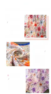 Detail of floral printed silk scarf showing high-quality fine hem and soft glossy texture