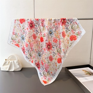 Elegant Floral Print Faux Satin Square Scarf Satin Bandana Versatile Headscarf Neck Wrap For Women