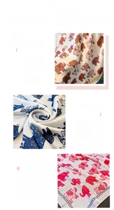 Macro shot of exotic elephant print patterns on smooth high-quality synthetic silk scarf