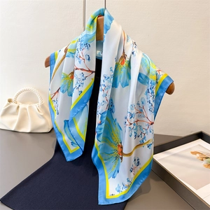 Floral Print Square Scarf Satin Like Satin Neck Kerchief Elegant Lightweight Fashion Headscarf For Women Chic Versatile
