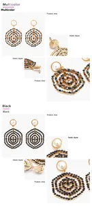 Macro detail of multicolored and black mesh drop earrings with sparkling rhinestones