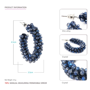 Detailed size chart for Bohemian C-shaped blue crystal beaded earrings, 4.5cm by 3.5cm