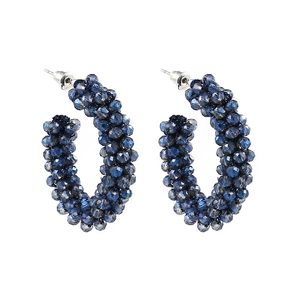 Bohemian Crystal Bead C-Shaped Hoop Earrings Vintage Glass Beaded Jewelry For Women Zinc Alloy Post