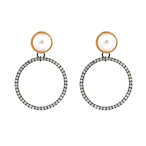 Creolen Groß Schwarz Rund Geometrisch Strass Imitationsperle Zinklegierung Vintage Mode Trendy Damen Schmuck
