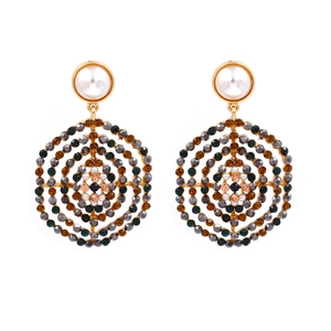 Vintage Statement Round Dangle Earrings With Alloy Rhinestones And Imitation Artificial Pearl Bohemian Style For Women