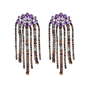 Long Tassel Dangle Earrings Alloy Rhinestone Flower Shape Bohemian Vintage Jewelry For Women Statement Accessories