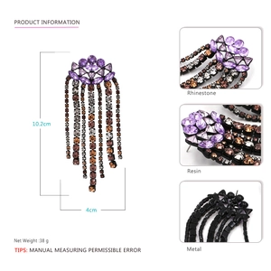 Detailed view of oversized rhinestone tassel earrings with precise size measurements