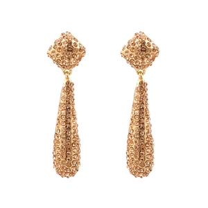 Boucles d'oreilles pendantes avec strass champagne et alliage plaqué or pour femmes