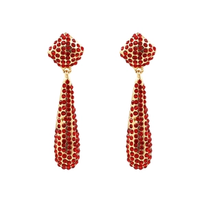 Boucles d'oreilles pendantes dorées avec pavé de strass rouges étincelants pour femme
