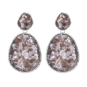 Water-drop acrylic earrings with purple marble texture and silver alloy frame