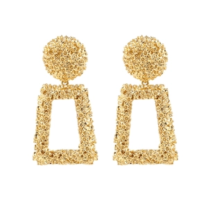 Embossed Floral Geometric Rectangular Drip Earrings Zinc Alloy Hollow Retro Statement Fashion Jewelry Women