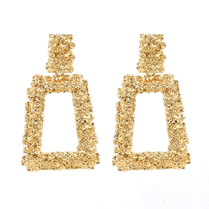 Geometric Rectangle Drop Earrings For Women Exaggerated Alloy Embossed Lava Texture Retro Fashion Punk Style