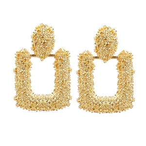 Vintage Geometric Rectangular Drop Earrings Zinc Alloy Textured Granular Relief Statement Punk Style For Women
