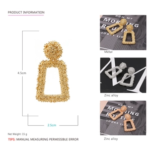 Modern geometric rectangular hollow earrings in textured gold and silver zinc alloy
