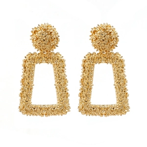Geometric Rectangular Drop Earrings Zinc Alloy Textured Hollow Granular Punk Retro Fashion Jewelry For Women
