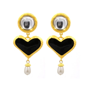 Vintage Heart Pendant Earrings With Alloy Enamel And Faux Artificial Pearl Boho Style Fashion Jewelry For Women