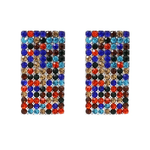 Geometric Rectangle Stud Earrings For Women Rhinestone Alloy Pave Sparkling Fashion Jewelry Accessories Multi Color