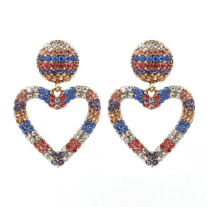 Boucles D'oreilles Pendantes En Cœur Évidé Pour Femmes Avec Incrustations De Strass Colorés Bijoux En Alliage
