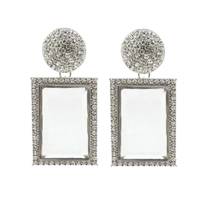 Geometric Drop Earrings Alloy Inlaid Rhinestone Large Rectangular Resin Statement Jewelry For Women Vintage Style