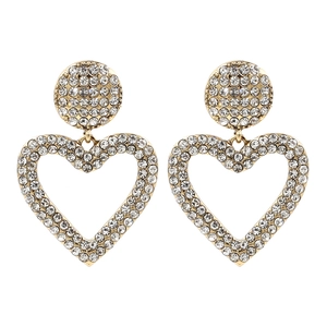 Élégantes boucles d'oreilles pendantes cœur en or avec cristaux étincelants pour femme