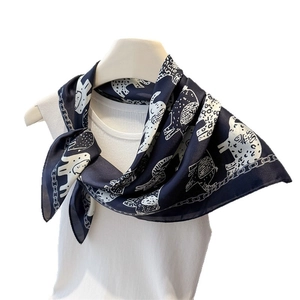 Exotic retro silk square scarf with elephant pattern and chain print on white shirt