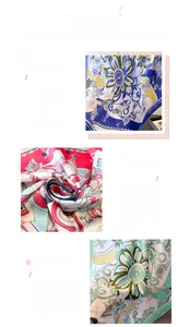 Detail shot of vintage floral silk scarves showing high-quality print and smooth edges