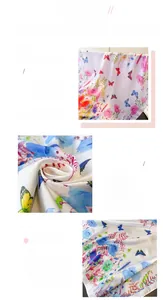 Close-up of butterfly and floral print on soft silk-like fabric with fine stitched edges