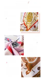 Détail d'un foulard en soie avec imprimé équestre et bordures cousues de précision