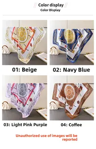 Ensemble de foulards carrés luxueux en fausse soie avec motifs de chaînes et de médailles en 4 tons