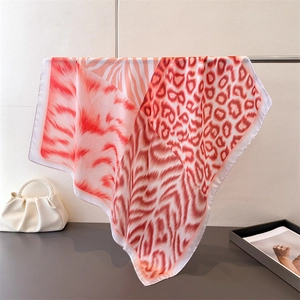 Women Square Scarf Imitation Satin Bandana Animal Print Patchwork Leopard Zebra Pattern Versatile Headscarf Neck Shawl Chic