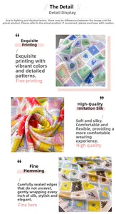 Close-up of printed silk scarf showing high-quality stitching and smooth texture