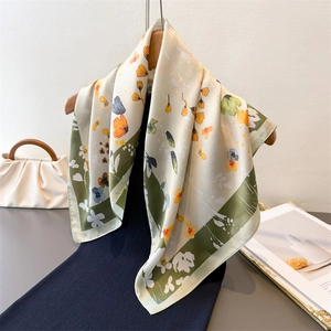 Floral Print Square Scarf Elegant Satin Like Polyester Neck Head Wrap French Pastoral Style Small Flower Bandana For Women