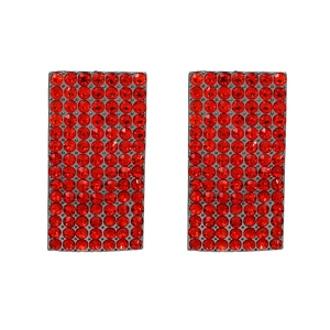 Rectangle geometric earrings in black metal finish with pavé set red crystals
