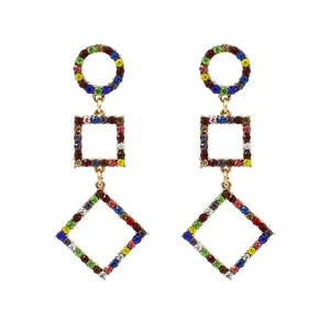 Zinc Alloy Multi Color Rhinestone Geometric Drop Earrings Bohemian Long Dangle Fashion Jewelry For Women