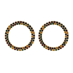 Boucles D'oreilles Créoles Strass Colorés Entièrement Incrustés Alliage Géométrique Rétro Étincelant Bijoux Femme Accessoire