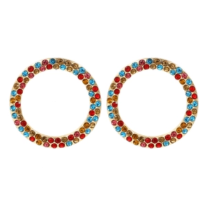 Créoles colorées avec des strass multicolores vibrants sur une monture ronde