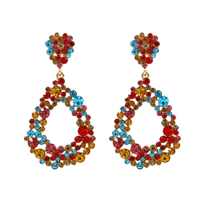 Boucles D'oreilles Pendantes Goutte D'eau Strass Alliage De Zinc Ajouré Coloré Bijoux Bohèmes Pour Femmes Mode Fête