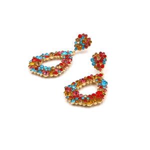 Boucles d'oreilles bohèmes en strass colorés avec monture dorée en forme de goutte