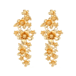 Luxury Oversized Flower Dangle Earrings Metal 3D Floral Long Drop Jewelry For Women Exaggerated Elegant Retro Style