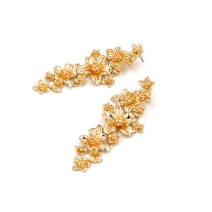 Luxury gold metal floral drop earrings with intricate layered petal design for women