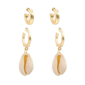 Orecchini A Cerchio In Metallo A Forma Di C Con Pendenti In Conchiglia Naturale Stile Bohémien Da Spiaggia Oro Per Donna