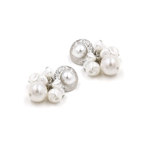 Boucles d'oreilles perles élégantes avec base argentée texturée au design minimaliste