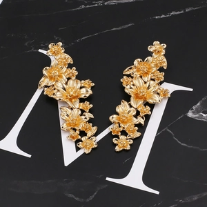 Luxury gold metal floral drop earrings with layered five-petal flower design for women