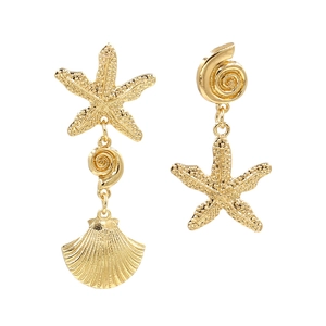 Asymmetric Ocean Dangle Earrings Zinc Alloy Gold Plated Starfish Sea Shell Conch Tropical Beach Style Jewelry For Women