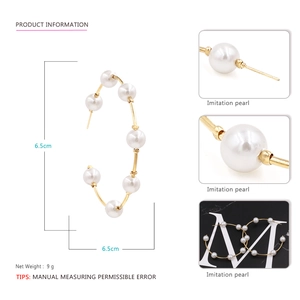 Chic 6.5cm gold-plated large hoop earrings with imitation pearl beads for women