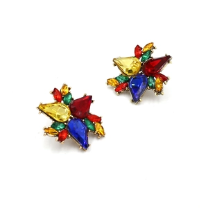 Boucles d'oreilles fleurs géométriques avec cristaux colorés et plaqué or