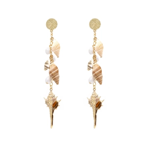 Long Dangle Earrings With Zinc Alloy Shell Conch And Faux Artificial Pearl Ocean Theme Bohemian Style For Women