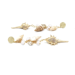 Exaggerated pearl and seashell tassel long earrings with gold alloy bohemian style
