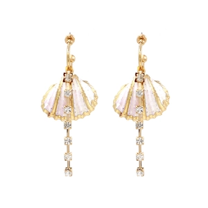 Boucles D'oreilles Pendantes En Alliage Coquille À Gland Avec Strass Émail Longues Bijoux Mode Femme Plage